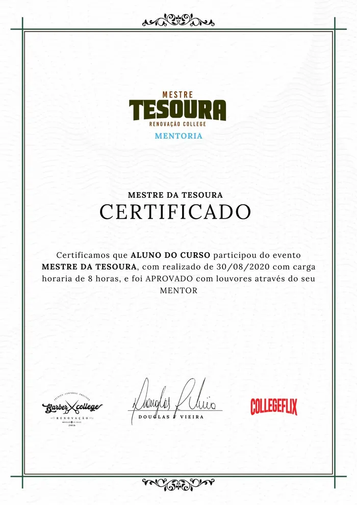 Certificado Mestre da Tesoura